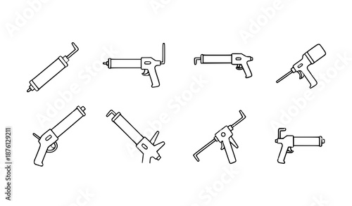 Minimal Caulking Gun Outline Symbols Black and White Tool Vector Collection
