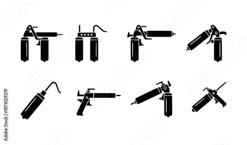 Simple Black and White Caulking Gun Tool Icons Flat Repair Vector Collection