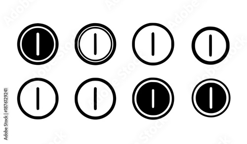 Black and White Power Button Icons Minimal Flat Vector Illustration Set