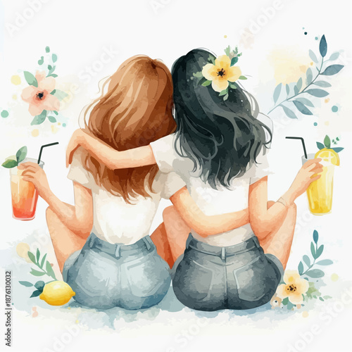 Friends with lemonade drinks 