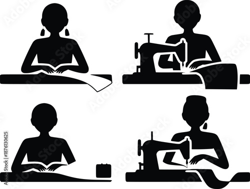 Crafting Artistry: A silhouette portrays the elegance of sewing, capturing the essence of creation, with the artisan deeply focused on their craft.