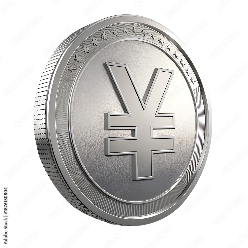 Obraz premium Realistic 3D Japanese Yen Silver Coin Isolated on a Neutral Background