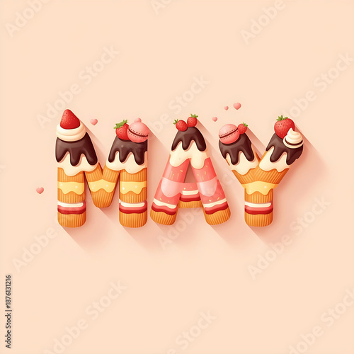 Wallpaper Mural Cute May Sweet Typography Design Featuring 3D Frosting Cake Letters and Cozy Spring Dessert Mood Torontodigital.ca