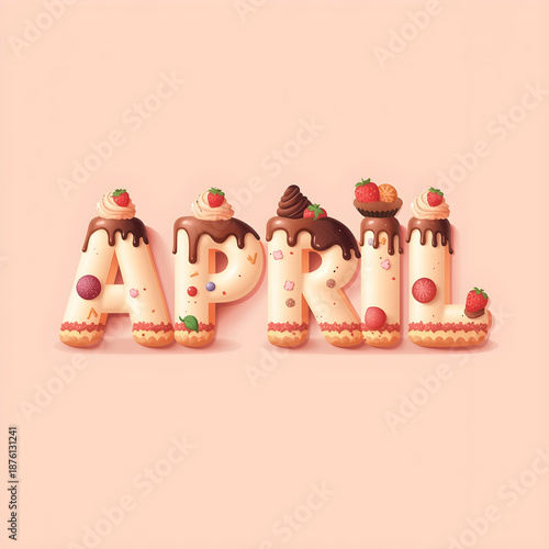 Wallpaper Mural Modern April Dessert Lettering Illustration with Soft 3D Cake Text and Spring Bakery Decorations Torontodigital.ca