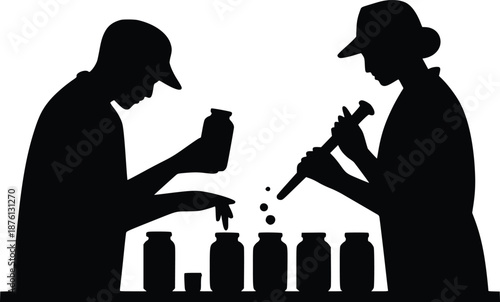 Two people preparing jars
