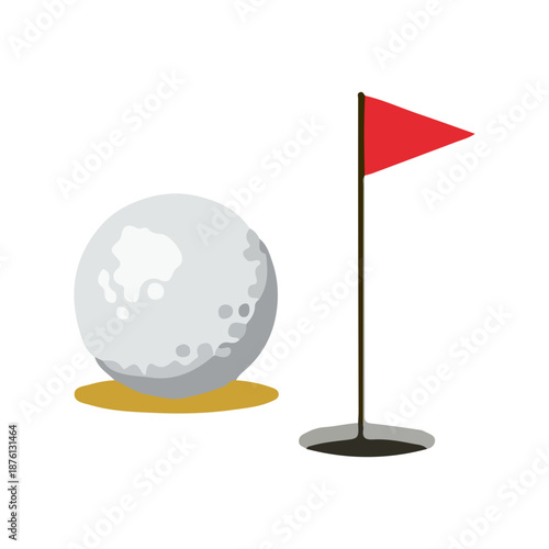 Golf Ball and Flag on the Green Sports Illustration