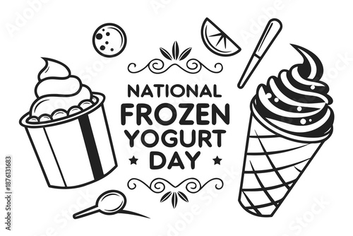 National Frozen Yogurt Day Vector Illustration, Delicious Frozen Dessert and Sweet Treat Graphic