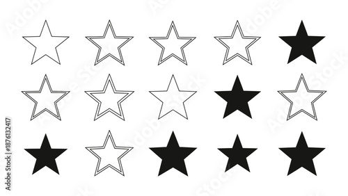 A grid of stars in various shades of black and white on a white background