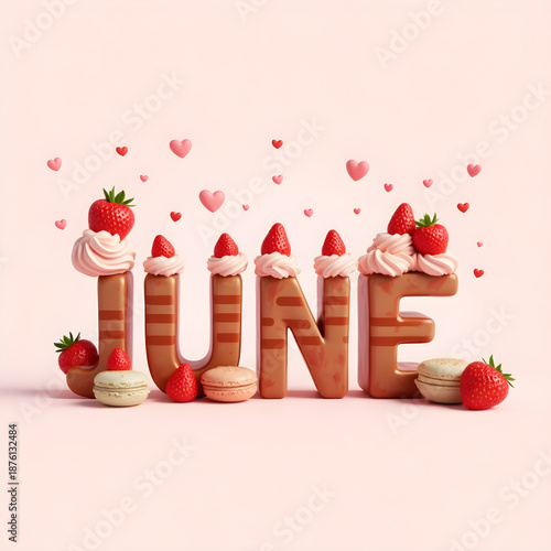 Wallpaper Mural June Dessert Typography Illustration with Soft 3D Cake Letters and Cozy Pastel Summer Bakery Style Torontodigital.ca