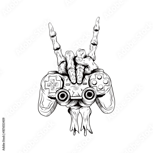 hand drawn illustration of game pad in hand