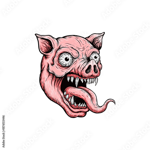 hand drawn angry pig illustration