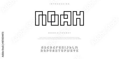 Noah Modern minimal abstract alphabet fonts. Typography technology, electronic, movie, digital, music, future, logo creative font. vector illustration