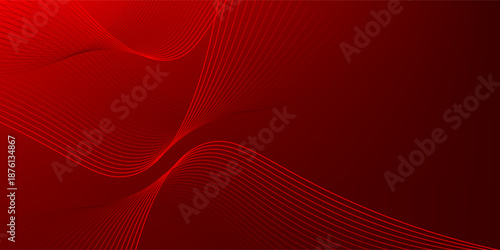 Abstract red gradient background with glowing wave. Shiny moving lines design element. Elegant flowing wave lines. Modern futuristic concept.