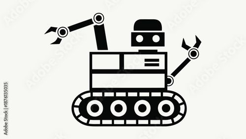 Modern industrial robot with mechanical arms and tracks on a clean background