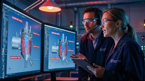 Wallpaper Mural Engineers in High Tech Laboratory Analyze 3D Models on Computer Screens, Wearing Safety Glasses and Engaging in Teamwork and Technology Discussion Torontodigital.ca