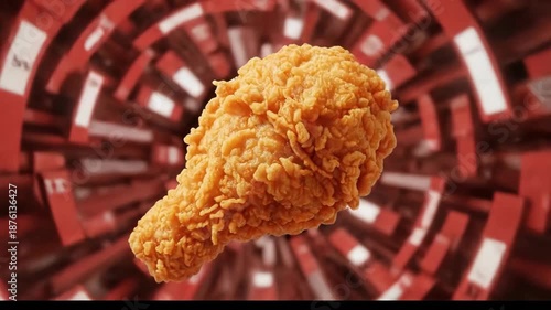 Wallpaper Mural Crispy Fried Chicken Drumstick with Textured Golden Crust in Dynamic Red and White Abstract Background, Creating Striking Visual Contrast Torontodigital.ca