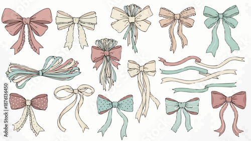 Collection of Hand Drawn Bows and Ribbons.