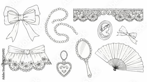 Vintage Accessories Collection Hand Drawn Sketch.