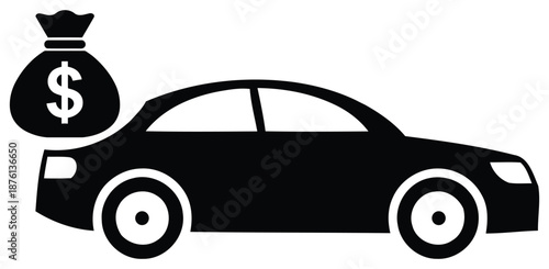 increasing car prices.dollar and car icon. Money saving for car. Vector illustration.