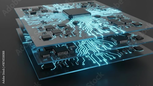 Wallpaper Mural Stack of Glowing Circuit Boards with Microchips and Electronic Components Showcasing Advanced Technology and Innovation Torontodigital.ca