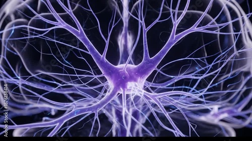 Wallpaper Mural Digital Illustration of Neuron and Human Brain with Glowing Purple Dendrites and Axon Branches Showcasing Neural Networks and Brain Activity Torontodigital.ca