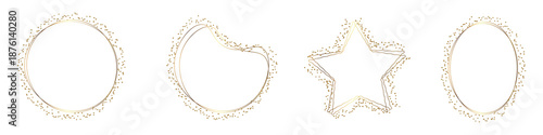 Sparkling rectangle gold border with glitter texture. Festive frame isolated on white PNG	