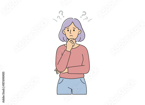 Confused Young Woman Thinking with Question Marks Vector Illustration