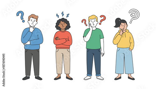 Diverse People Thinking and Feeling Confused with Question Marks