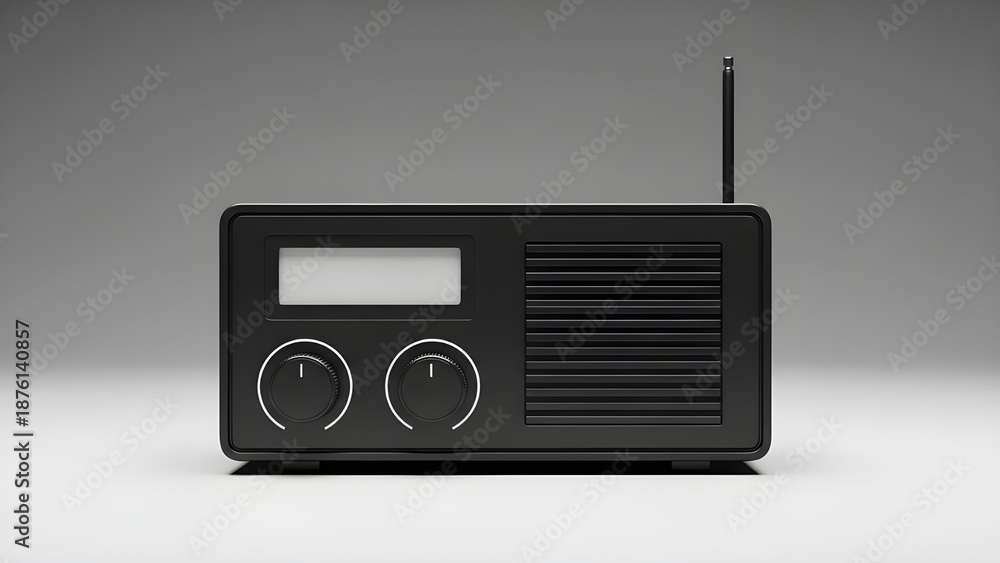 Fototapeta premium Classic vintage radio on a plain gray background, a timeless piece of audio technology with an antenna and two knobs