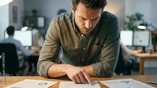 Wallpaper Mural Focused Man Reviews and Analyzes Financial Documents and Reports at Desk in Modern Office Setting Surrounded by Colleagues Torontodigital.ca