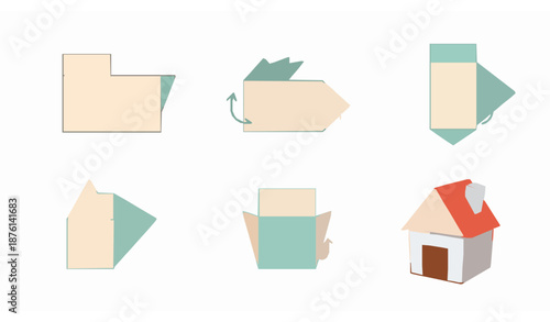 Small Origami House Tutorial Vector Set for Kids with Step-by-Step Folding Instructions