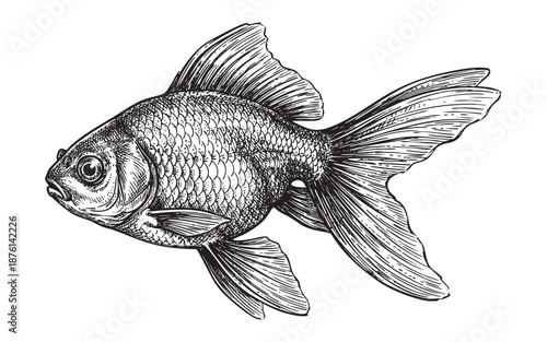 Fantail Goldfish engraving vector illustration