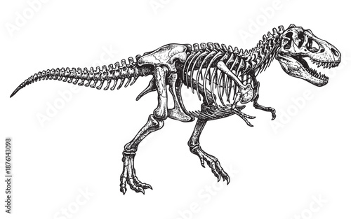 Anatomical Skeleton of Tyrannosaurus Rex Dinosaur engraving vector illustration