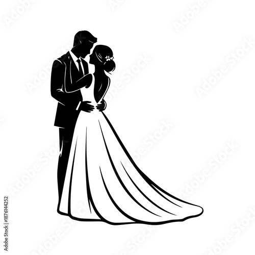 Couple in love embracing tenderly in a beautiful wedding scene illustration
