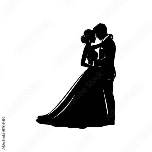 Couple Embracing Silhouetted Against a White Background in a Romantic Illustration