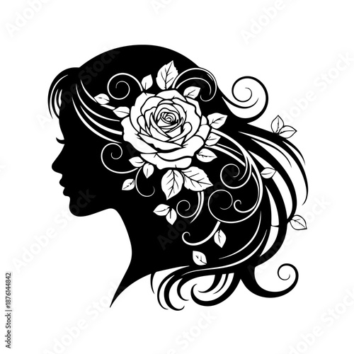 A serene illustration of a woman's silhouette adorned with floral patterns and swirling hair