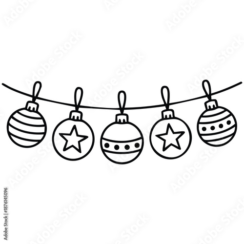 Christmas holiday hanging ornaments hand drawn vector doodle illustration isolated on white background