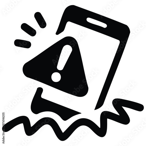 Red hazard alert message on smartphone display vector illustration isolated on white background