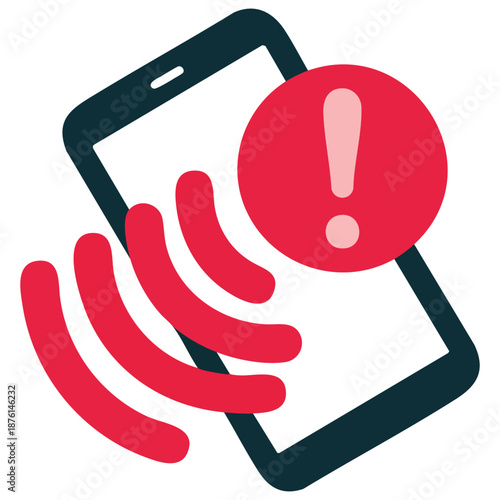 Alert hazard message on thin line phone display vector illustration isolated on white background