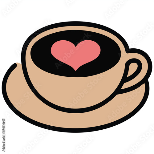 Hand drawn cup of coffee Valentines Day card vector illustration isolated on white background
