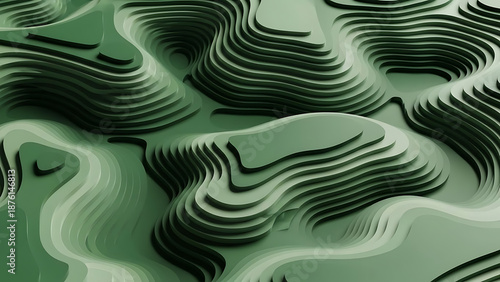 Green 3D Topographic Map with Wavy Lines