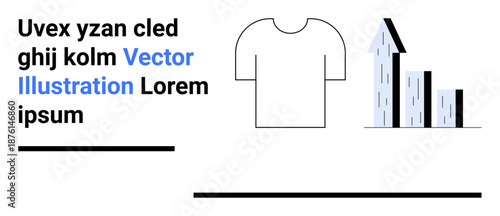 Fashion, data growth, business trends, minimalism, marketing campaigns, product branding. A t-shirt outline next to an upward bar graph. Fashion and data growth conceptual