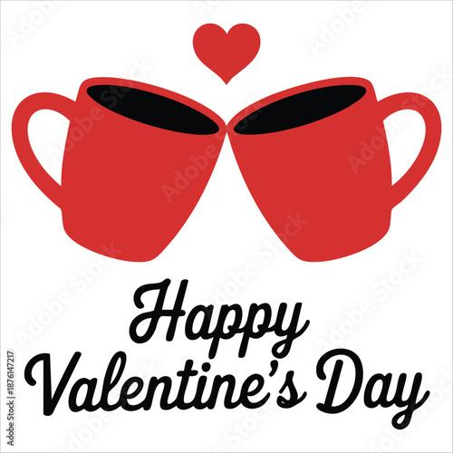 Valentines Day red mugs for lovers greeting card vector illustration isolated on white background