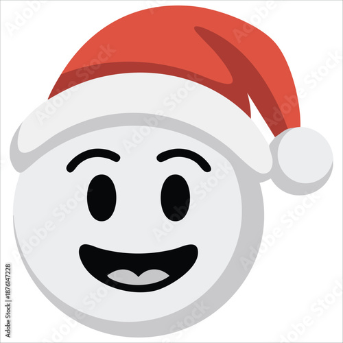 Vector cute cartoon white face with Santa Claus hat isolated on white background