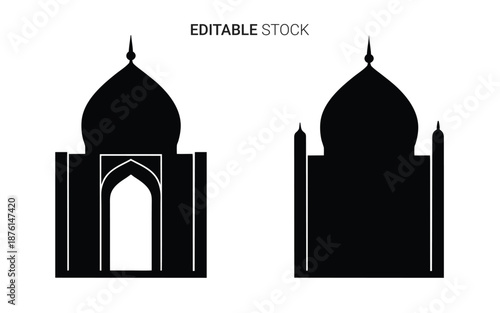 black and white mosque architecture design with silhouette high quality professional detailed modern