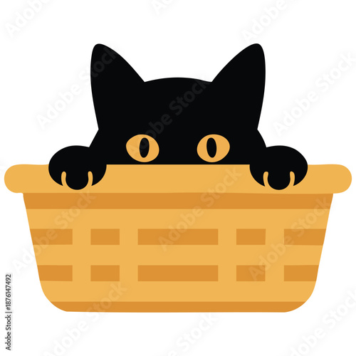 Cute kitty cat sleeping in a basket vector illustration isolated on white background