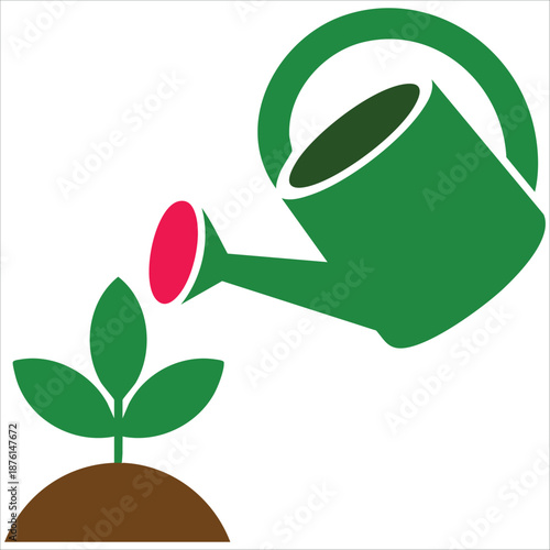 Watering can and sprout gardening vector illustration isolated on white background