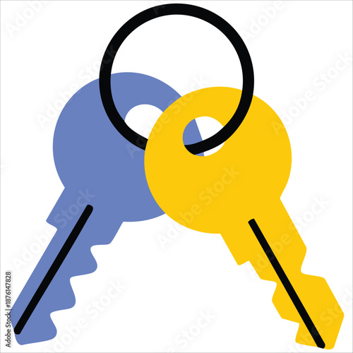 Couple of cartoon keys on white background isolated vector illustration
