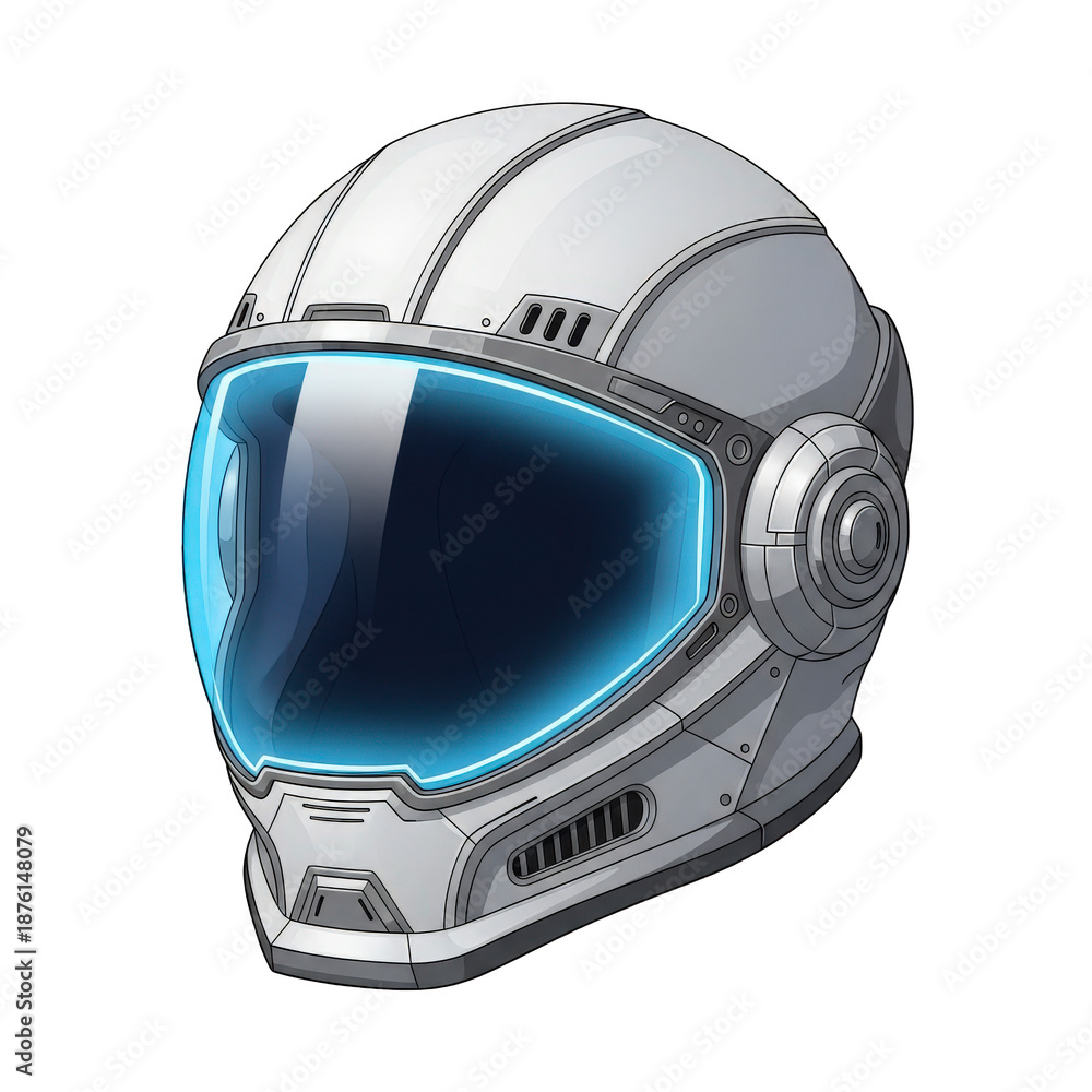 Fototapeta premium Futuristic astronaut helmet with glowing blue visor