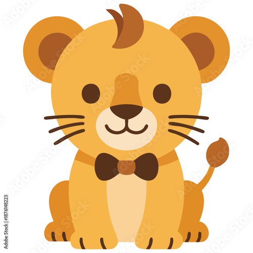Lion with decorative bow isolated vector illustration on white background